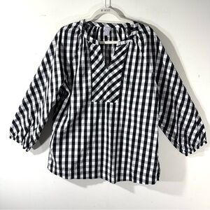 Chico’s Black and White Gingham Drama Sleeve poplin Tunic Top